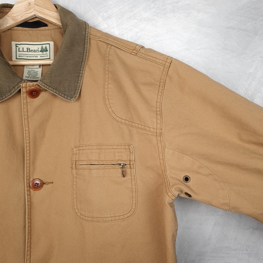 LL Bean Barn Coat Mens Large Brown Canvas Plaid Lined Corduroy Collar Workwear - Picture 4 of 16